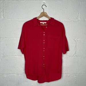 Xirena Short Sleeve Button Shirt Women’s Patch Pocket Collared Salmon Pink Small
